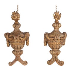 Pair of 19th Century Wooden Flambé Carvings