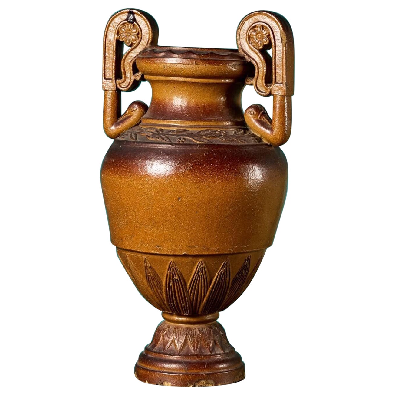 Large Glazed Greek Terracotta Vase For Sale