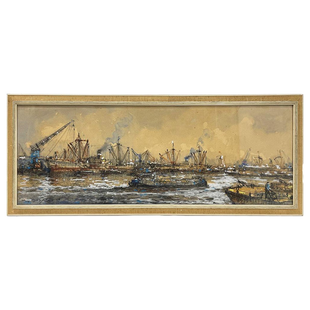 Dutch Painter Wim (Willem) Bos (1906-1974) Rotterdam harbour For Sale