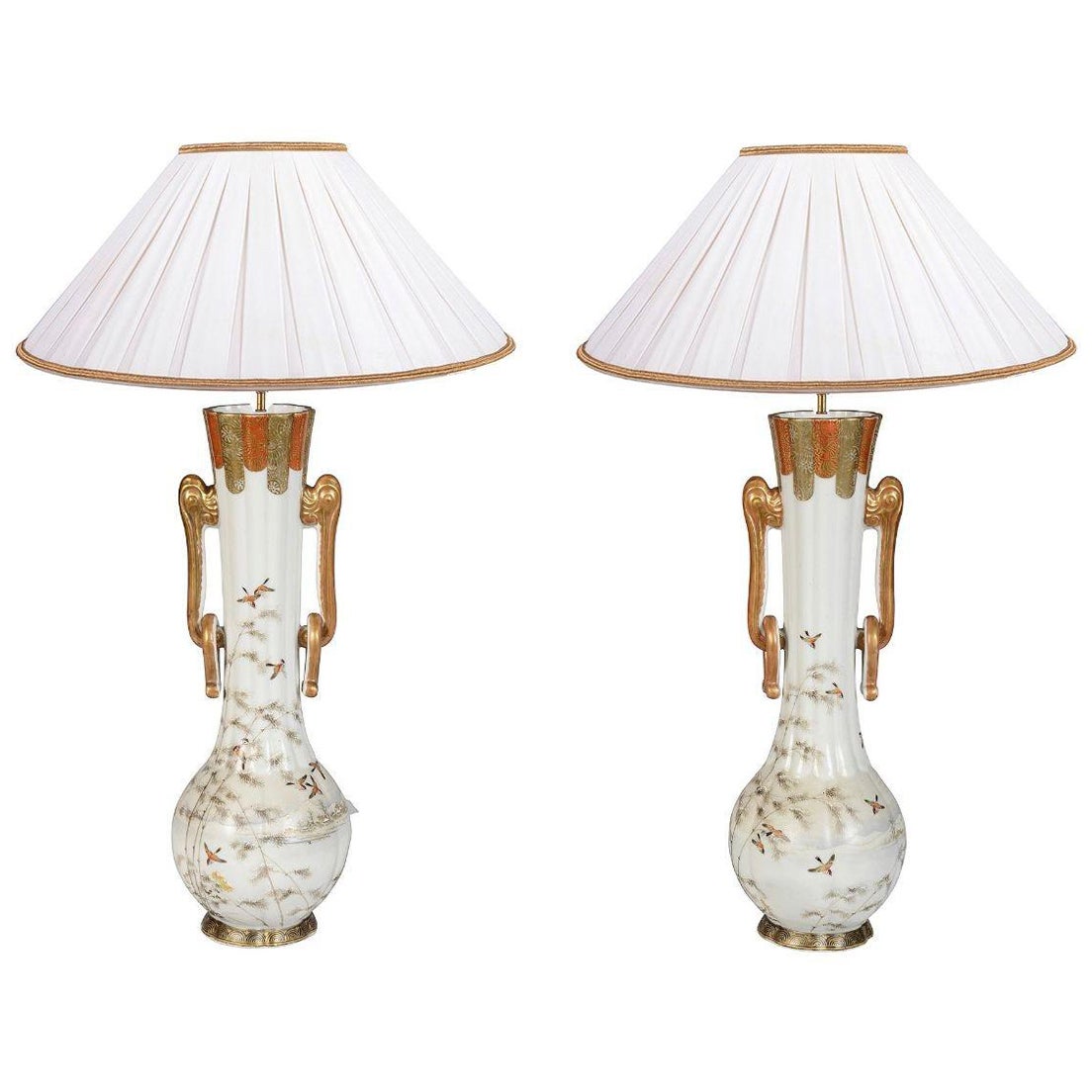 Pair Japanese Kutani vases / lamps, circa 1890. For Sale