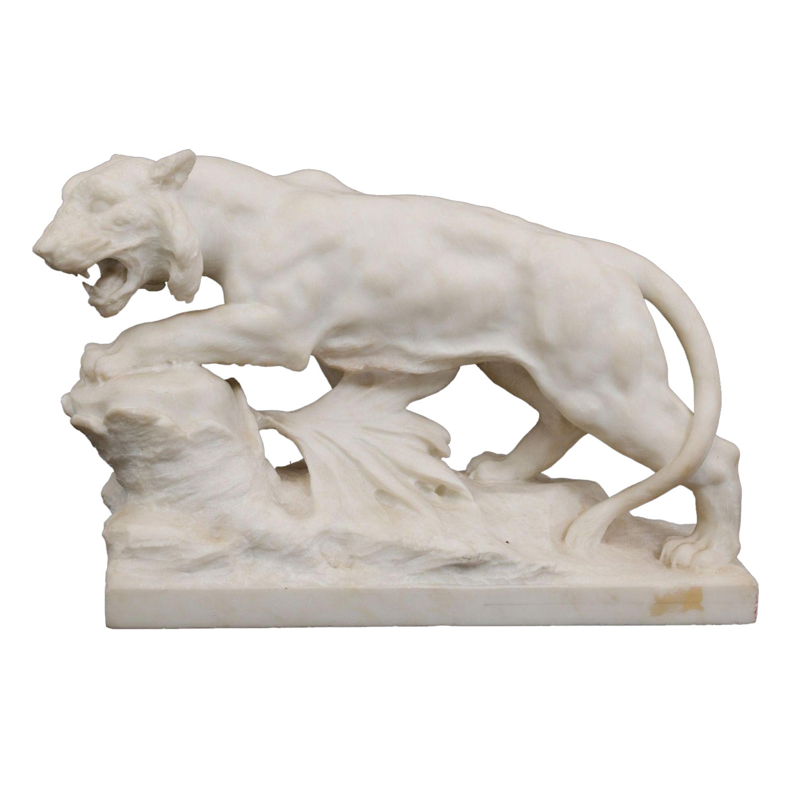  Joseph Frugoni Italian Marble Sculpture of Stalking Lion For Sale