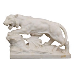 Antique  Joseph Frugoni Italian Marble Sculpture of Stalking Lion