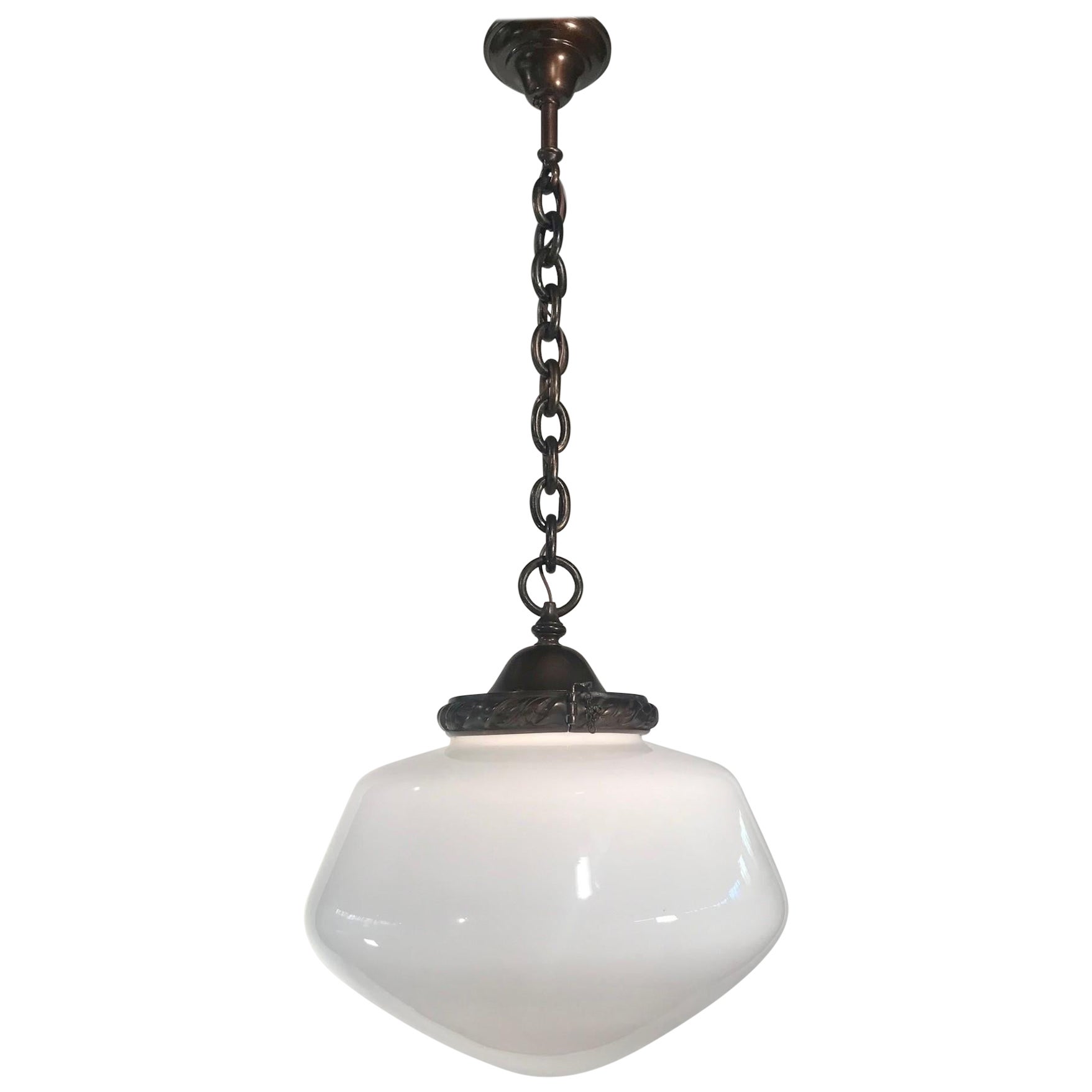 A Suite of 12 Large Opaline Globe Bronze-Mounted Pendant Fixtures For Sale