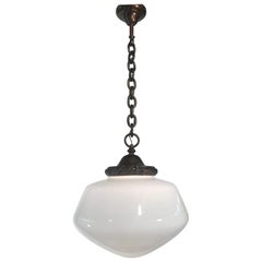  A Suite of 12 Large Opaline Globe Bronze-Mounted Pendant Fixtures