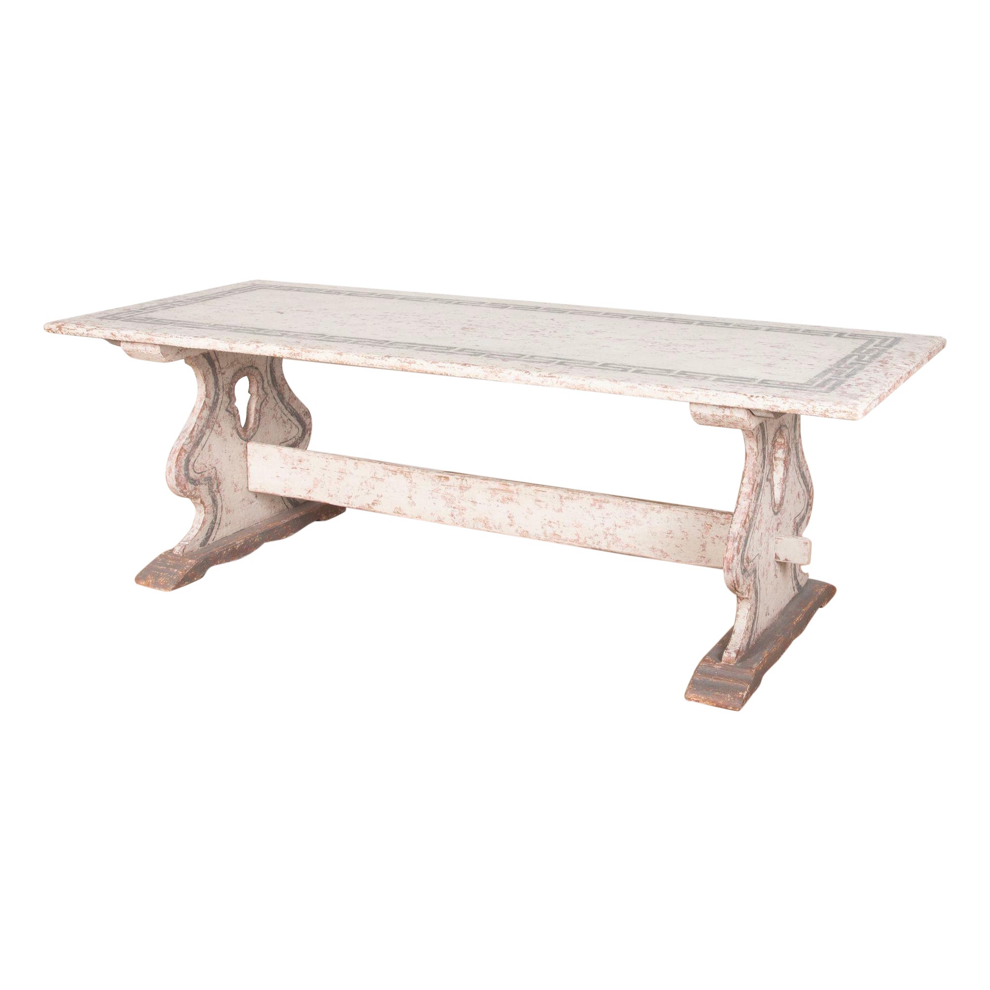 Large Early 20th Century Italian Painted Trestle Table For Sale