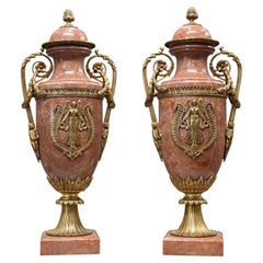 Paire d'Urnes Cassolettes en Marbre Français 1820 Forme Amphora Empire