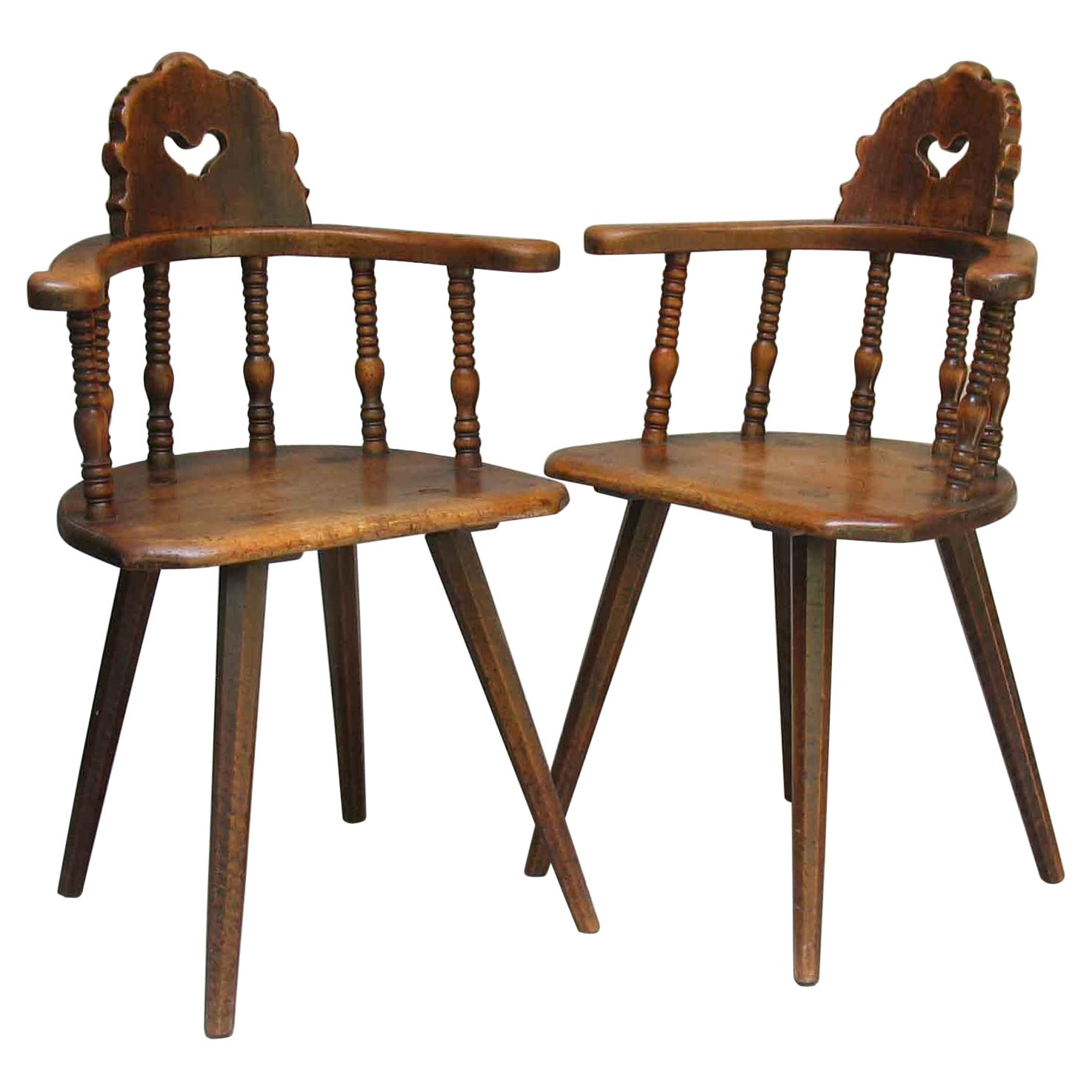 Rare Pair of Tyrolean Walnut Armchairs  18th Century