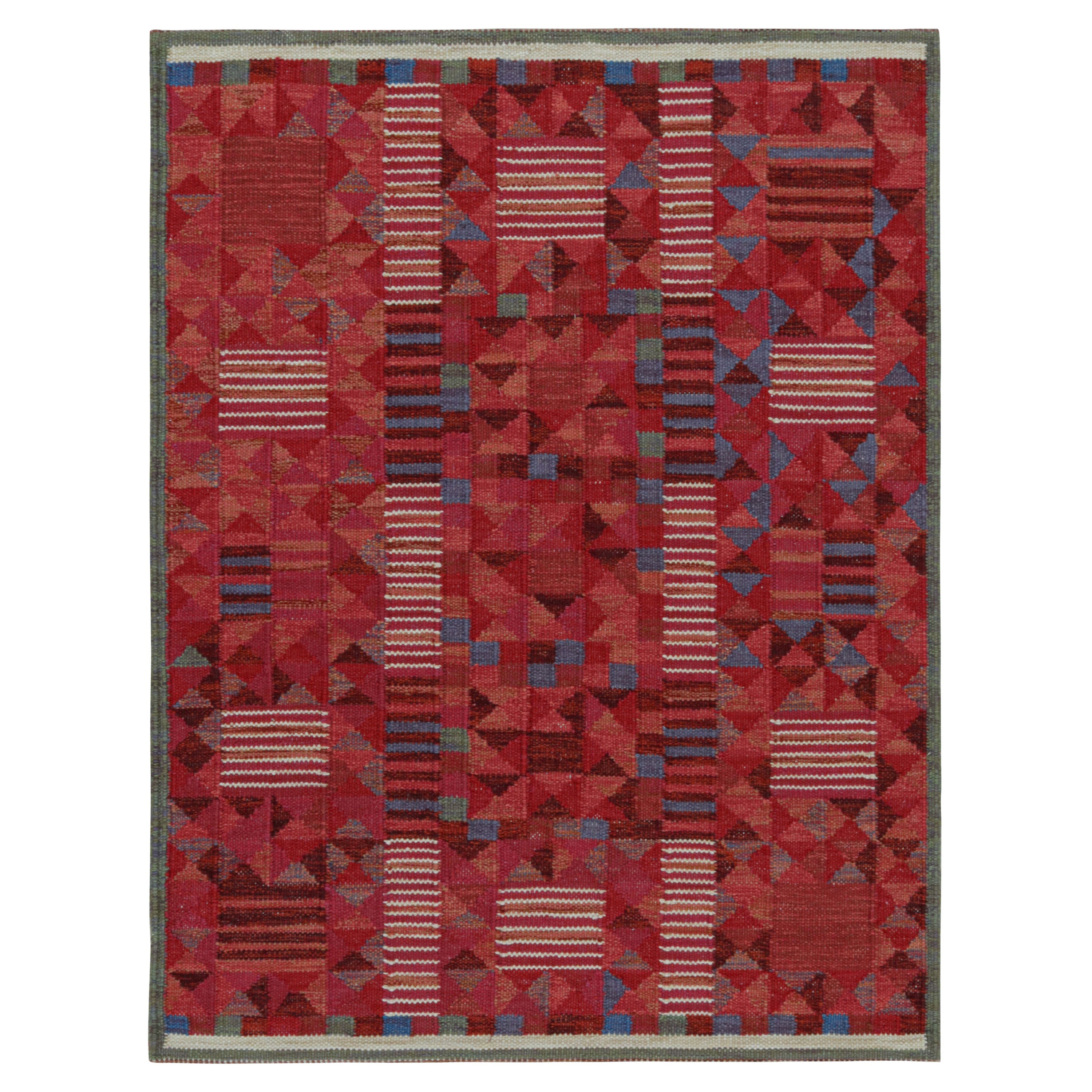 Rug & Kilim’s Scandinavian Style Custom Kilim Rug in Red with Geometric Patterns For Sale