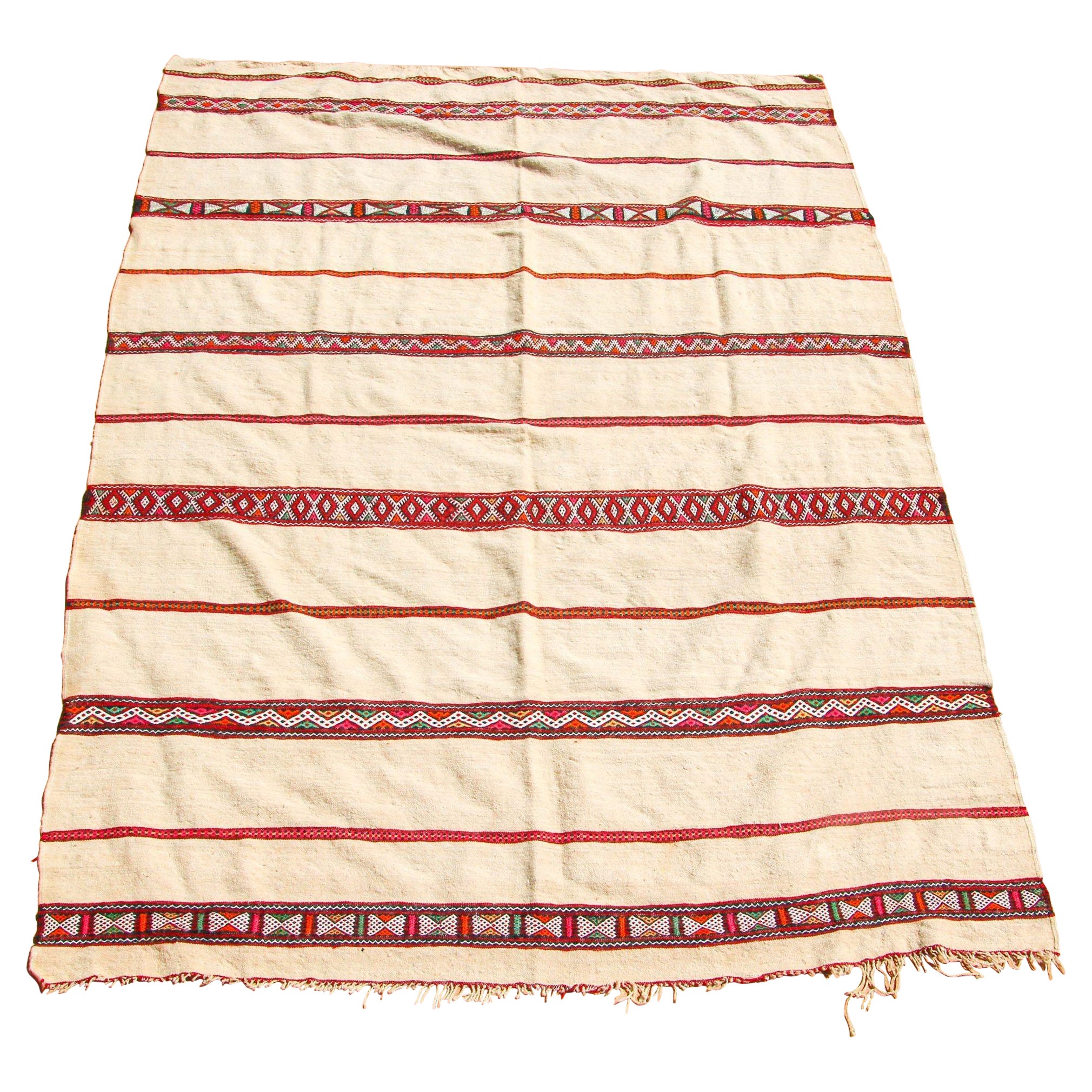 1960s Vintage Berber Moroccan Handira Bohemian Tribal Style Flat-Weave Textile For Sale