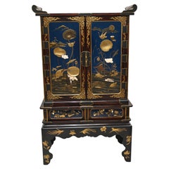 Japanese Collectors Cabinet On Stand Lacquered Japanned