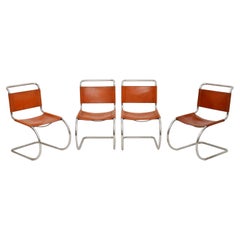 Set of Four Vintage Leather and Steel MR10 Chairs by Mies Van Der Rohe