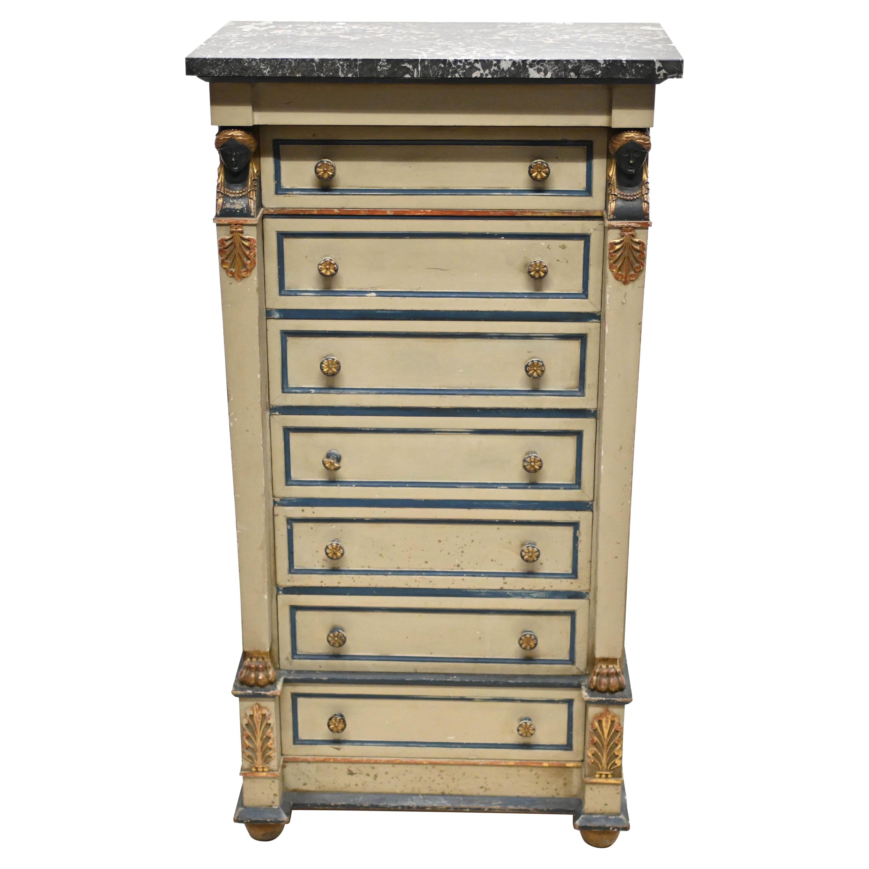 Empire Semainier Chest of Drawers Painted Tall Boy 1880
