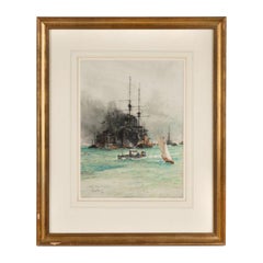 Antique Charles Edward Dixon ‘Coaling, Portsmouth Harbour’