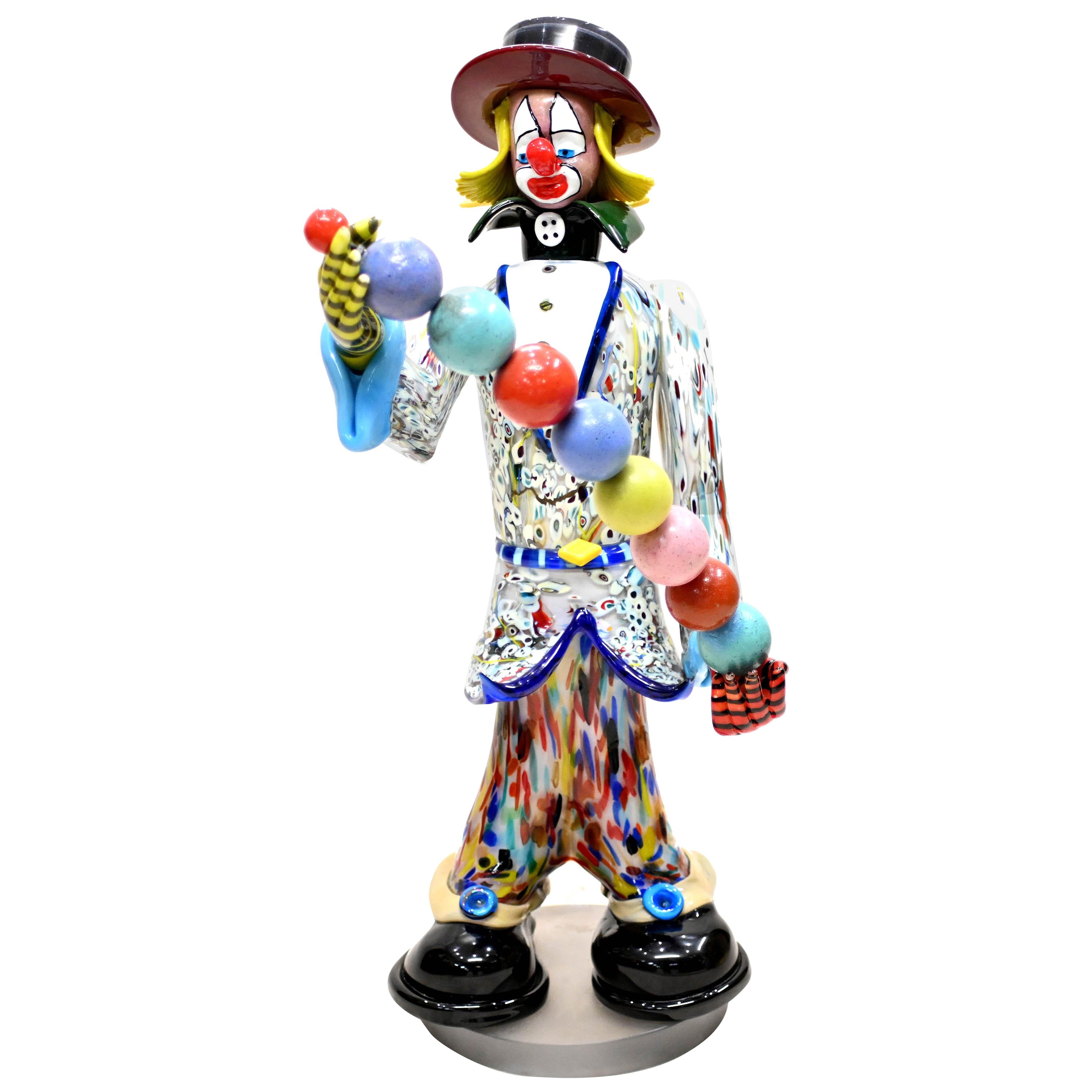 Statue géante de clown en verre de Murano 1960 109 CM