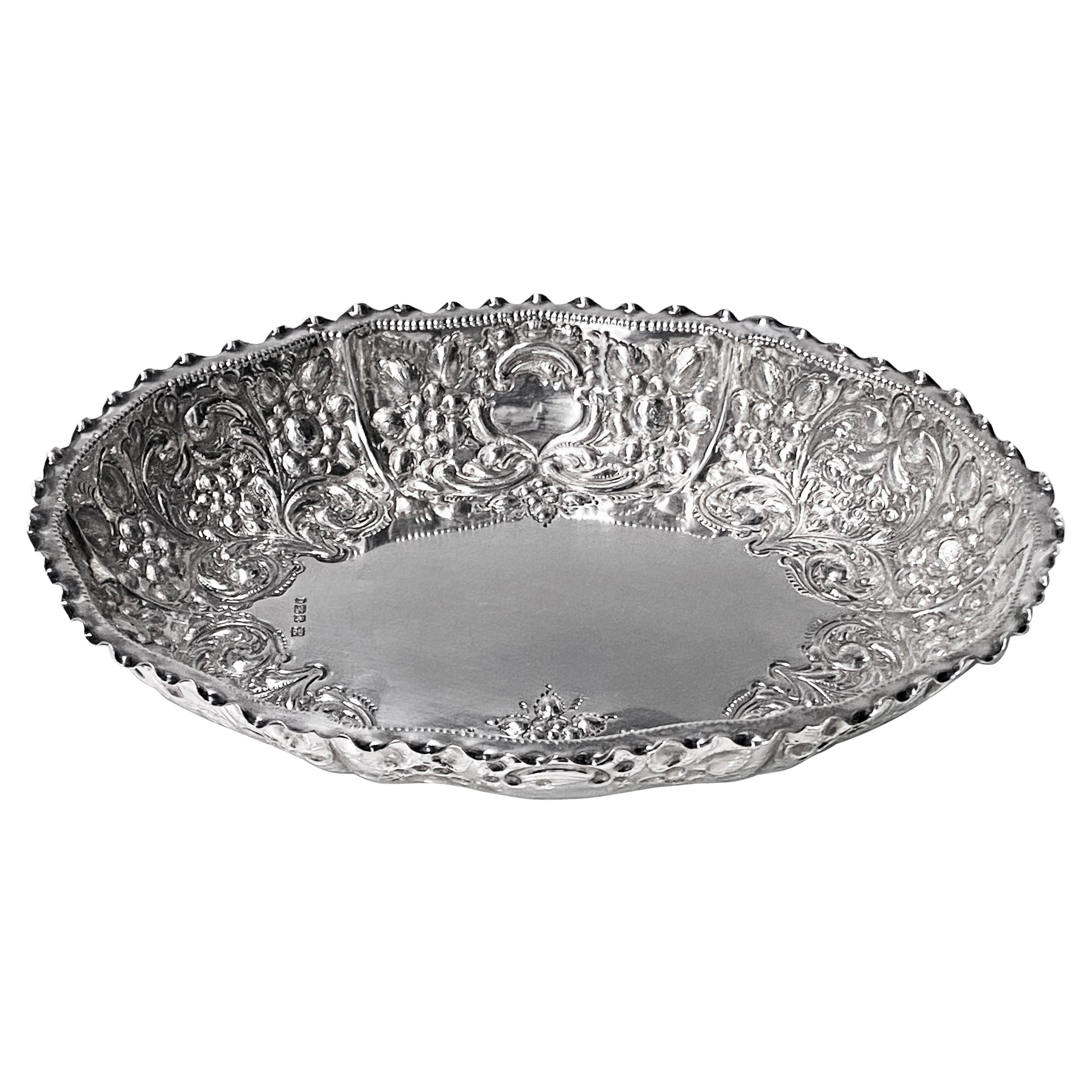 Antique English Sterling Silver Fruit Dish 1895 William Padley.  For Sale