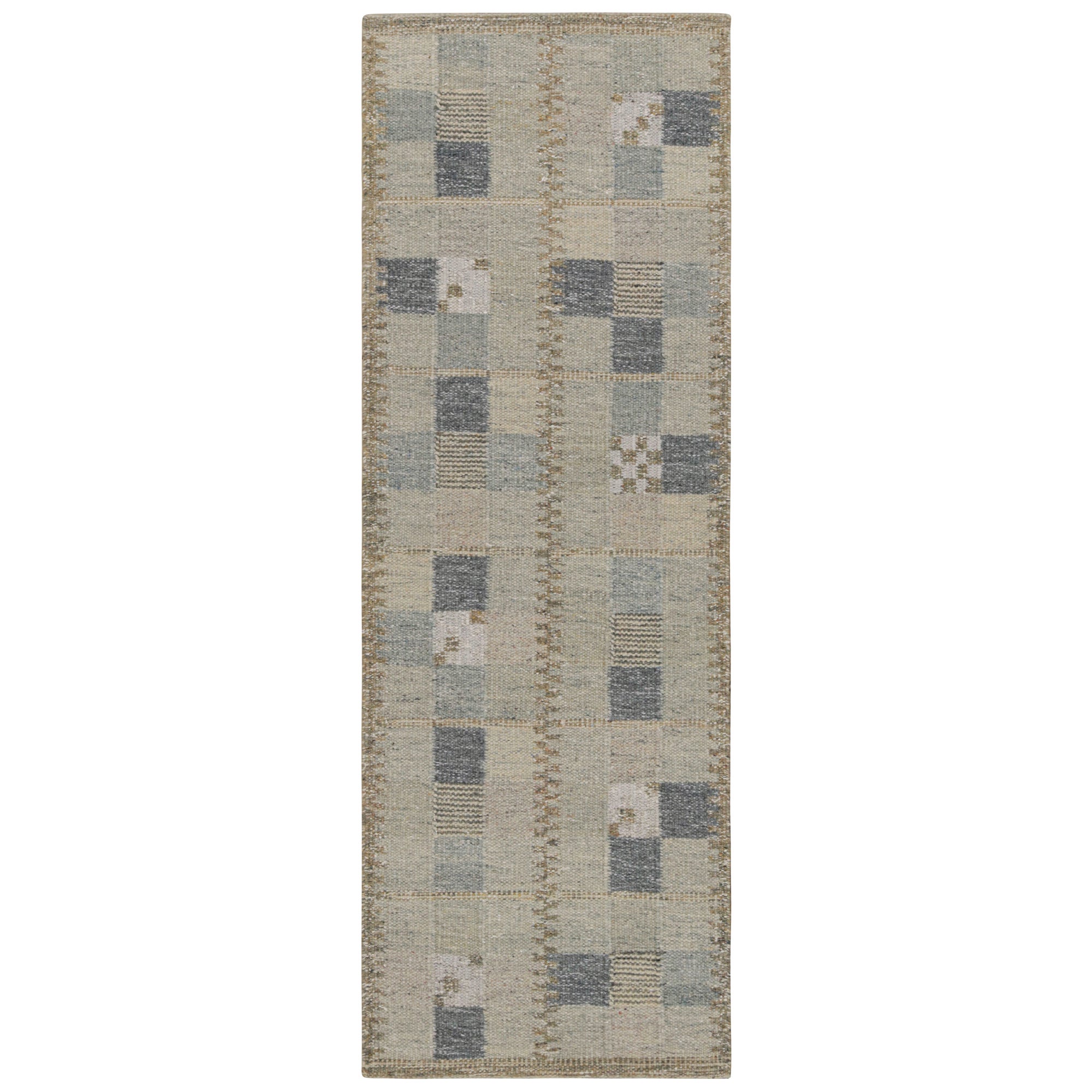 Rug & Kilim - Tappeto Runner Kilim in stile scandinavo con motivo geometrico grigio-blu