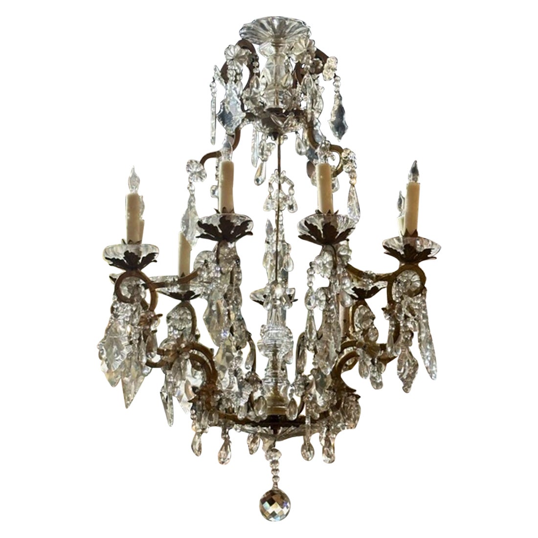 Antique French 9 Light Chandelier After Maison Bagues For Sale
