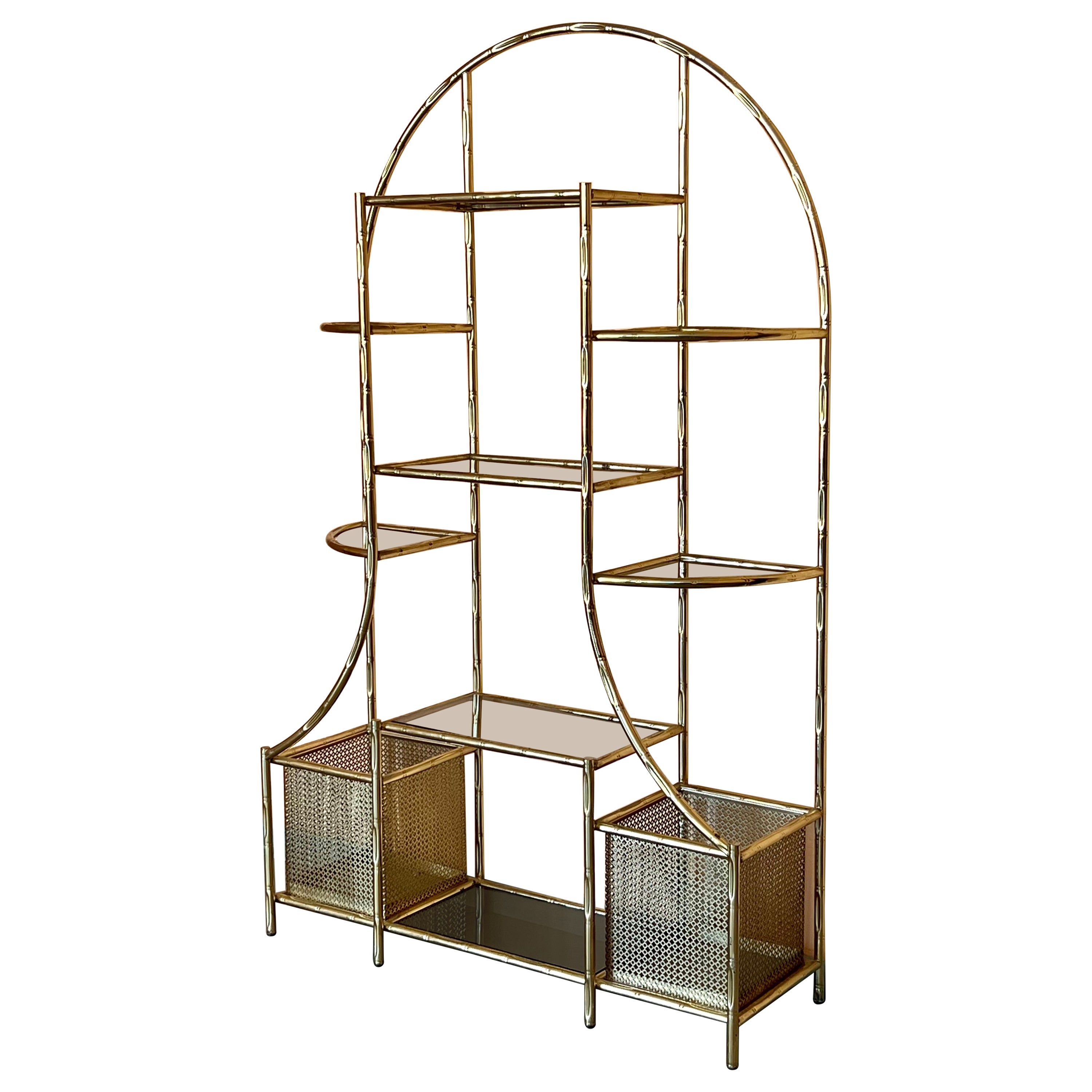 1970s Brass Faux Bamboo Glass Display Unit Hollywood Regency  1980s
