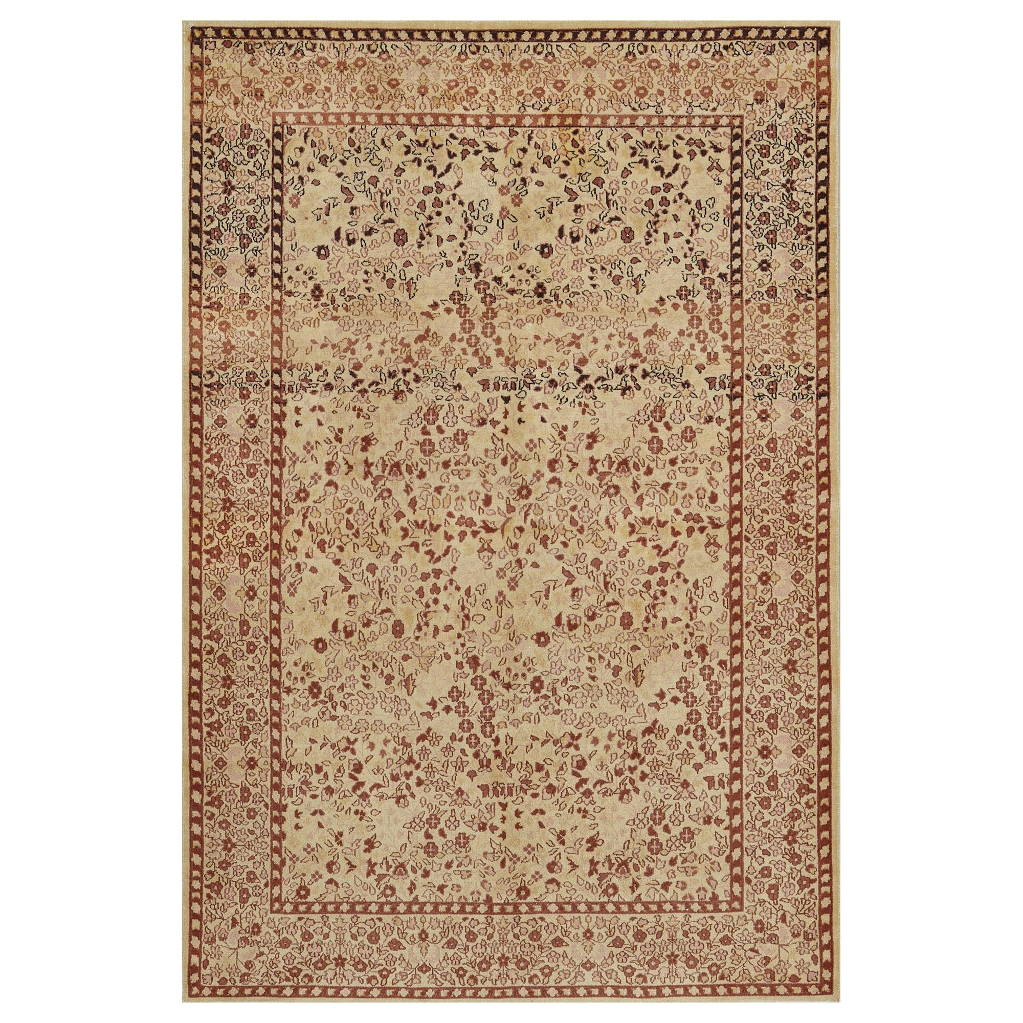Handgeknüpfter antiker indischer Teppich aus gelber Wolle CIRCA-1920