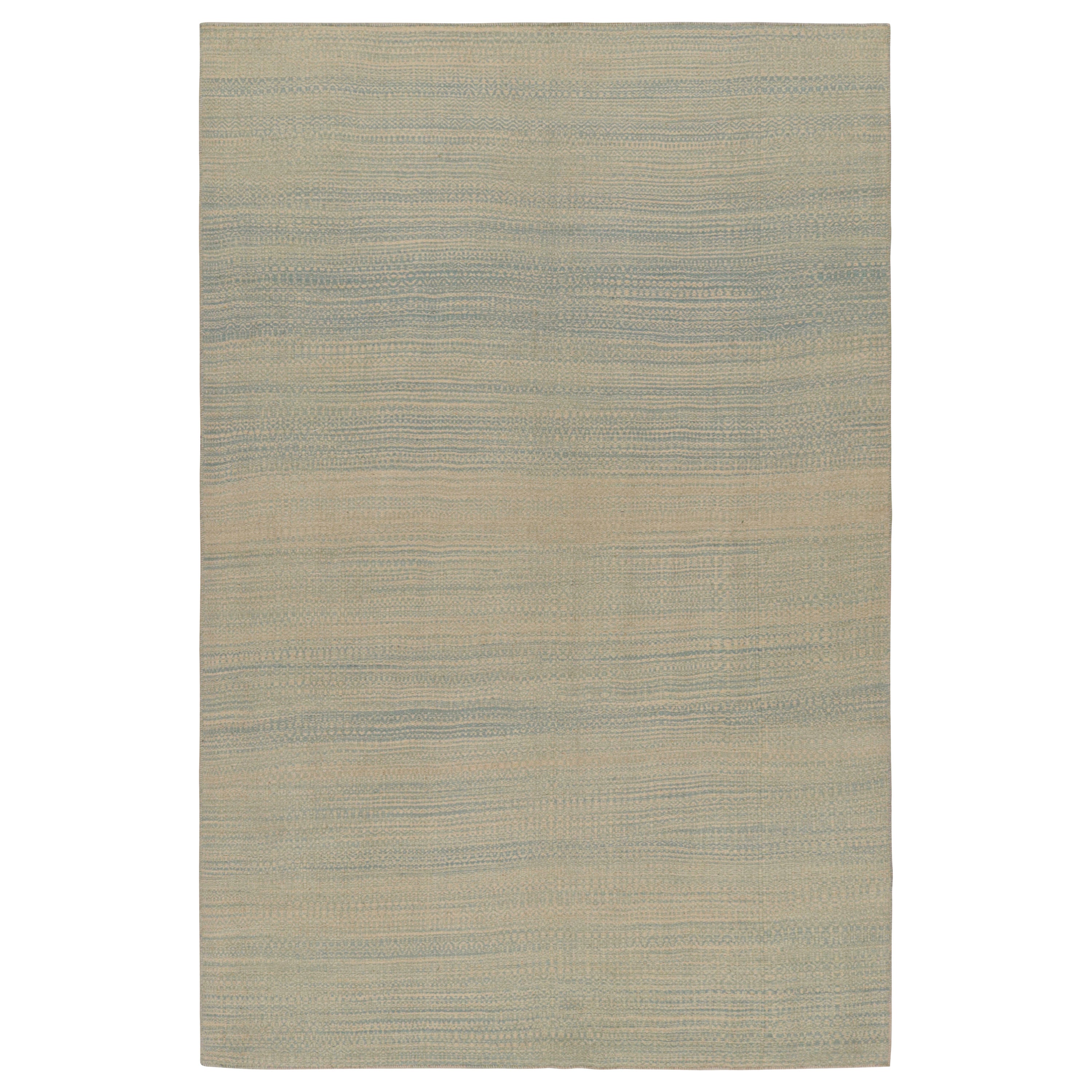Rug & Kilim’s Modern Kilim rug in Blue and Beige Stripes and Striae For Sale