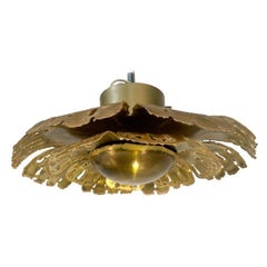 Mid-Century Modern Brutalist Flush Mount Flower Pendant by Tom Greene, Brass