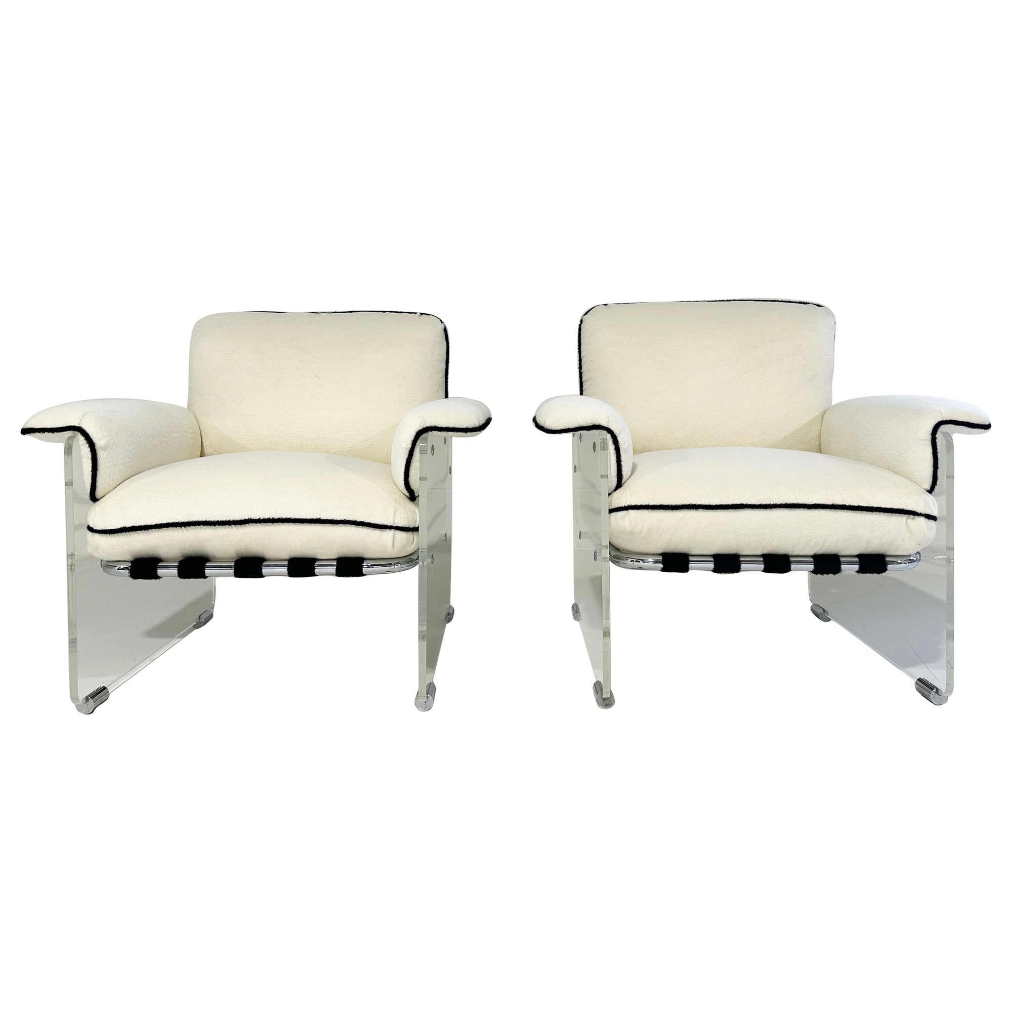 Pace Collection Argenta Lucite Chairs in Inata Alpaca Fabric, pair For Sale