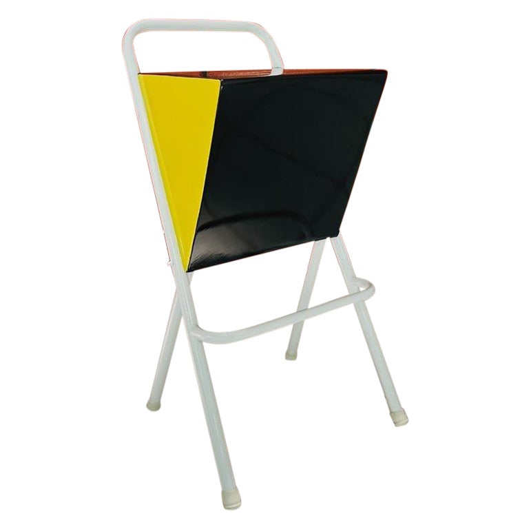 Carlo Hauner brasilian tricolor stool in wood and iron circa 1960 For Sale