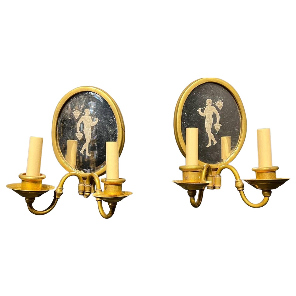 1920s Neoclassic Style Caldwell  Mirrored Sconces  For Sale