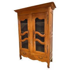 18th / 19th Century French Provincial Fruitwood Armoire with Wire Front Doors