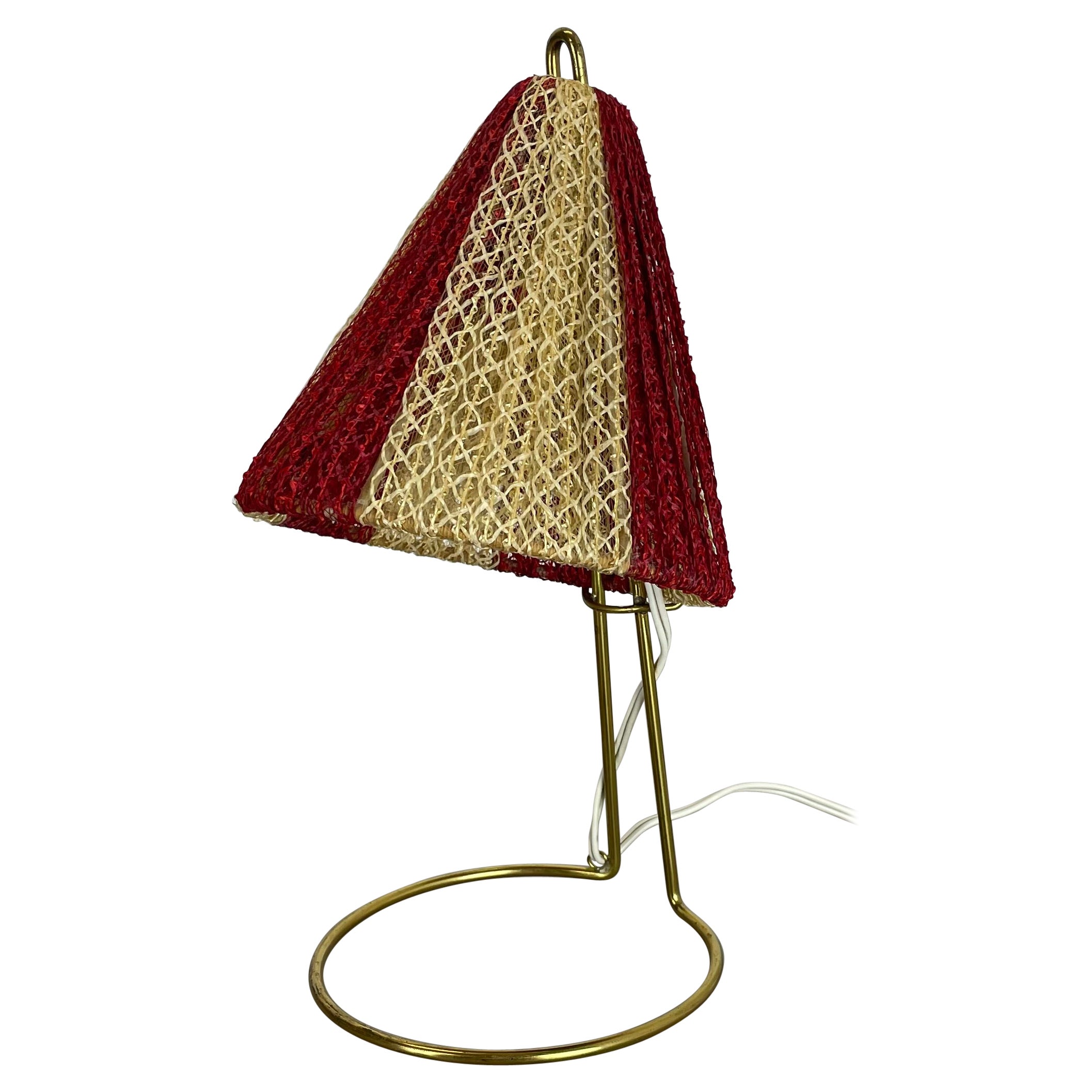 unique 33cm Beautiful kalmar style brass + fabric table light, Austria, 1960s