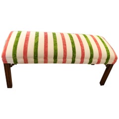 Chinoiserie Style  Vintage Bench with New Striped Cut Velvet Upholstery
