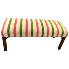 Chinoiserie Style Vintage Bench with New Striped Cut Velvet Upholstery