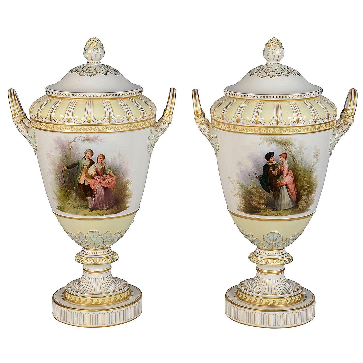 Pair 19th Century KPM porcelain lidded vases.