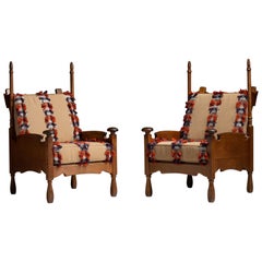 Arts & Crafts Oak Armchairs, France circa 1910