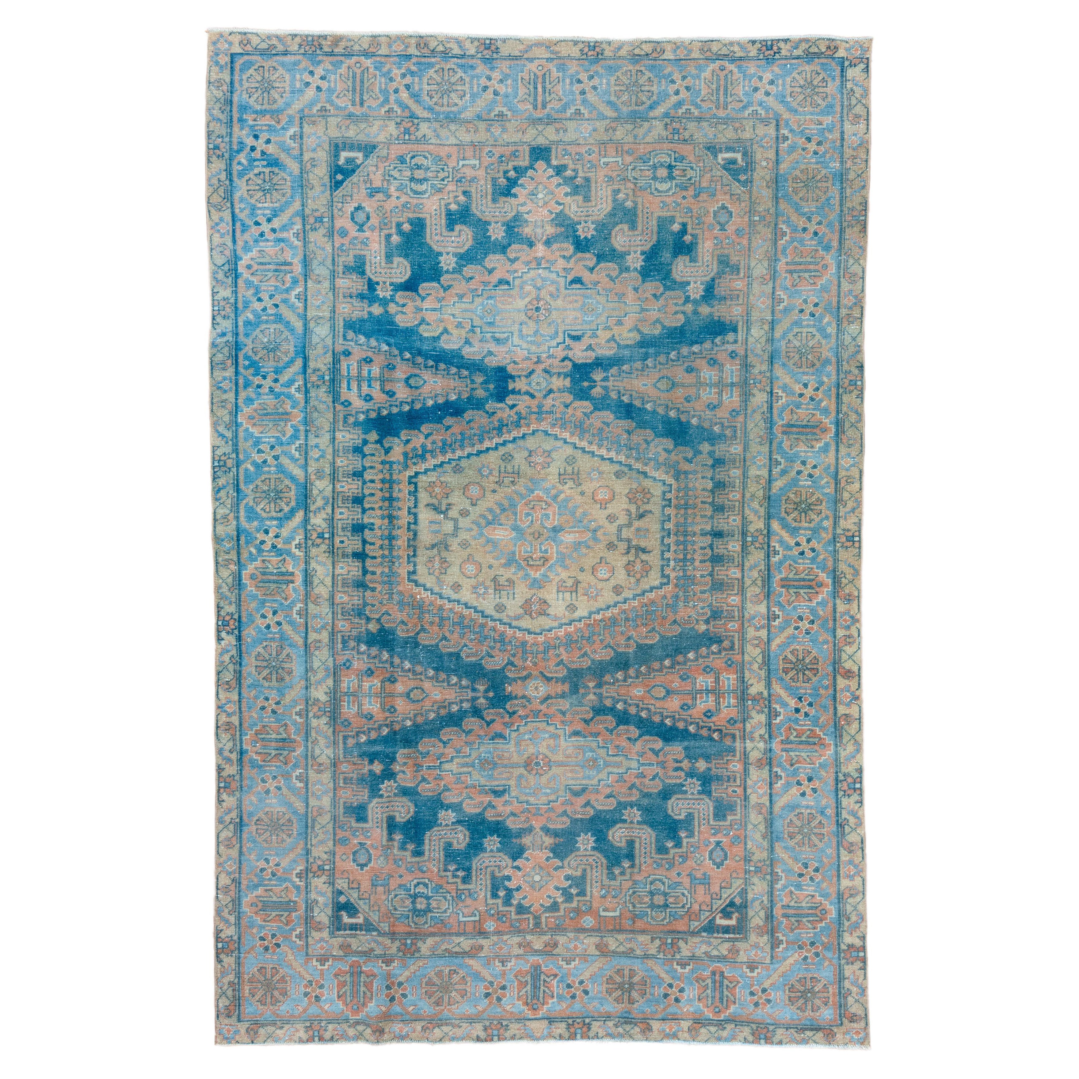 Mid 20th Century , Beautiful Antique Persian Veece Carpet, Blue and Salmon Tones For Sale