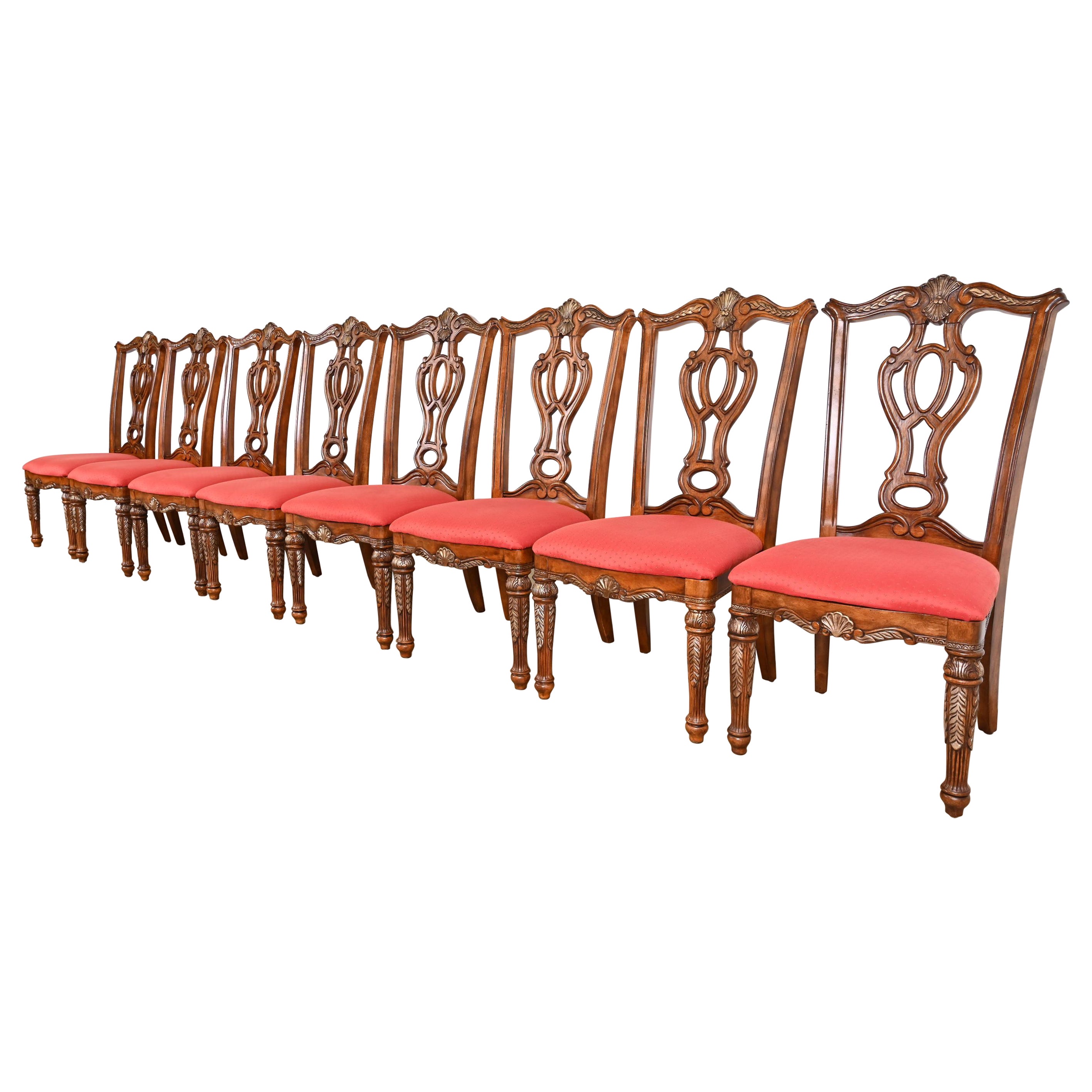 Italian Louis XVI Style Carved Mahogany Dining Chairs in the Manner of Karges