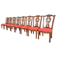 Vintage Italian Louis XVI Style Carved Mahogany Dining Chairs in the Manner of Karges