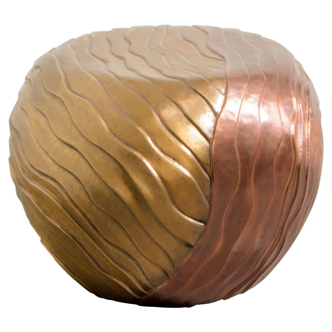 Contemporary Repoussé Cascade Low Drumstool in Copper & Brass by Robert Kuo For Sale