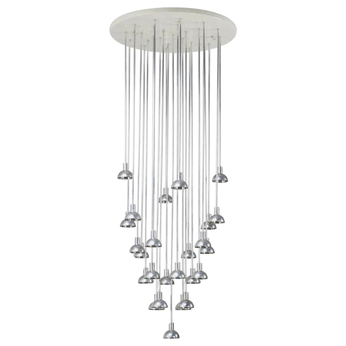Multi-Pendant Modern Chandelier Light Fixture, Verner Panton, 1970s, Finland. Mid-Century Modern Space Age Chandelier. Scandinavian. Circumference: approximately 28.”  Total length/height: approx. 68”