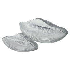 Scandinavian Modern Tapio Wirkkala Two Line Cut Crystal Art Bowls Handblown