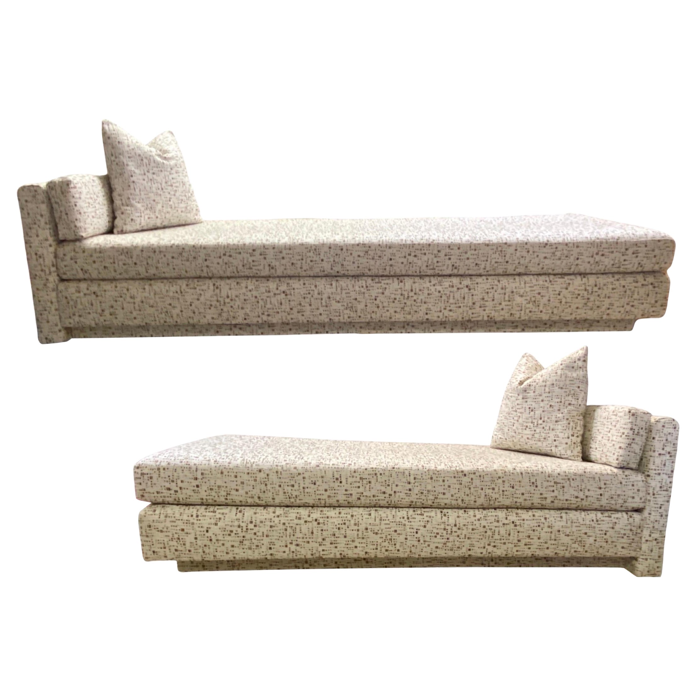 Sofa and Chaise Set in Modern Geometric Neutral Fabric in Style of Steve Chase For Sale
