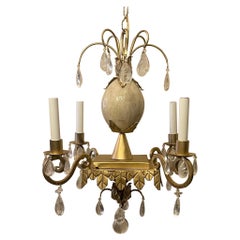 Vintage Wonderful Mid-Century Maison Baguès Marble Rock Crystal Gold Gilt Chandelier