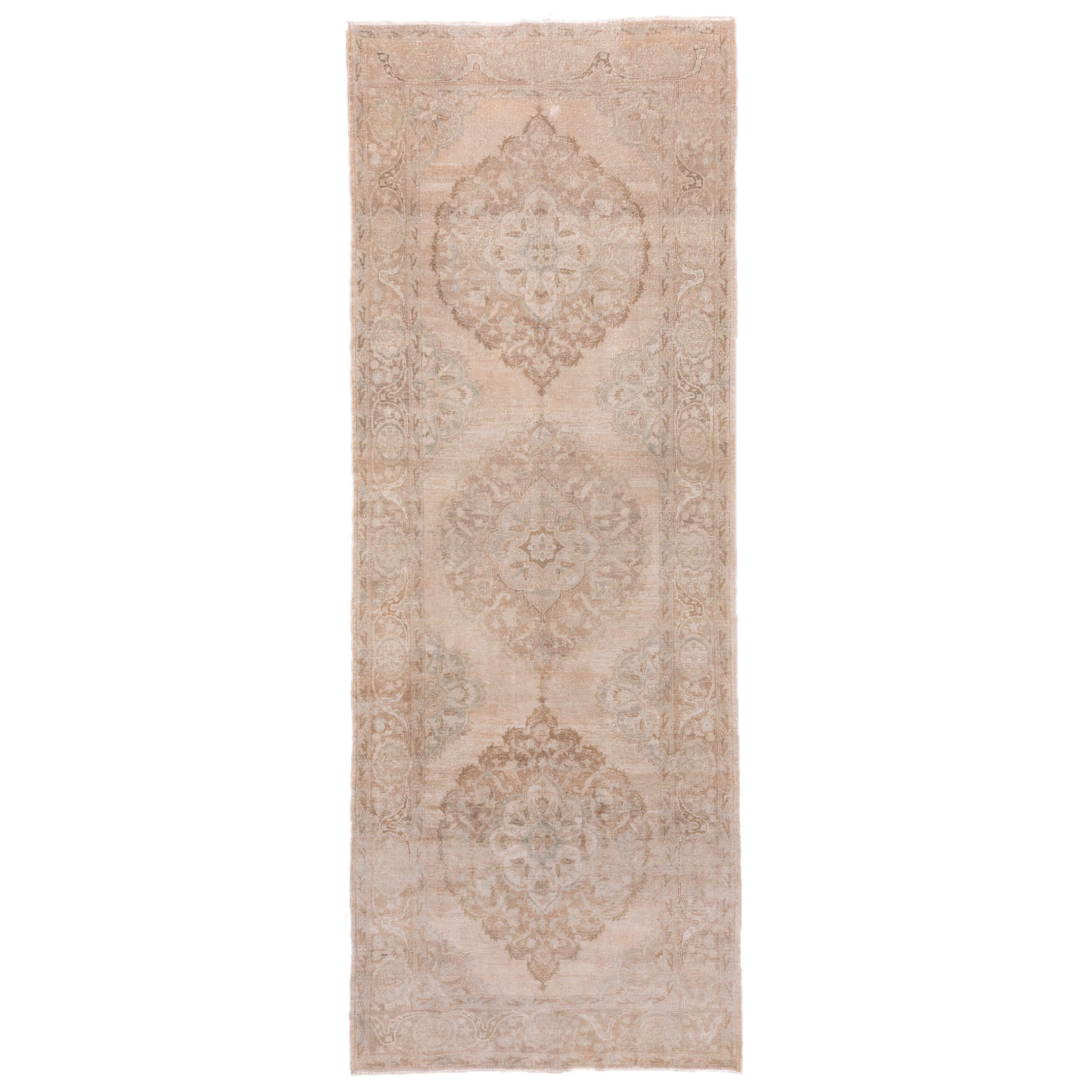 Mid 20th Century Vintage Turkish Oushak Gallery Rug, Neutral Palette For Sale