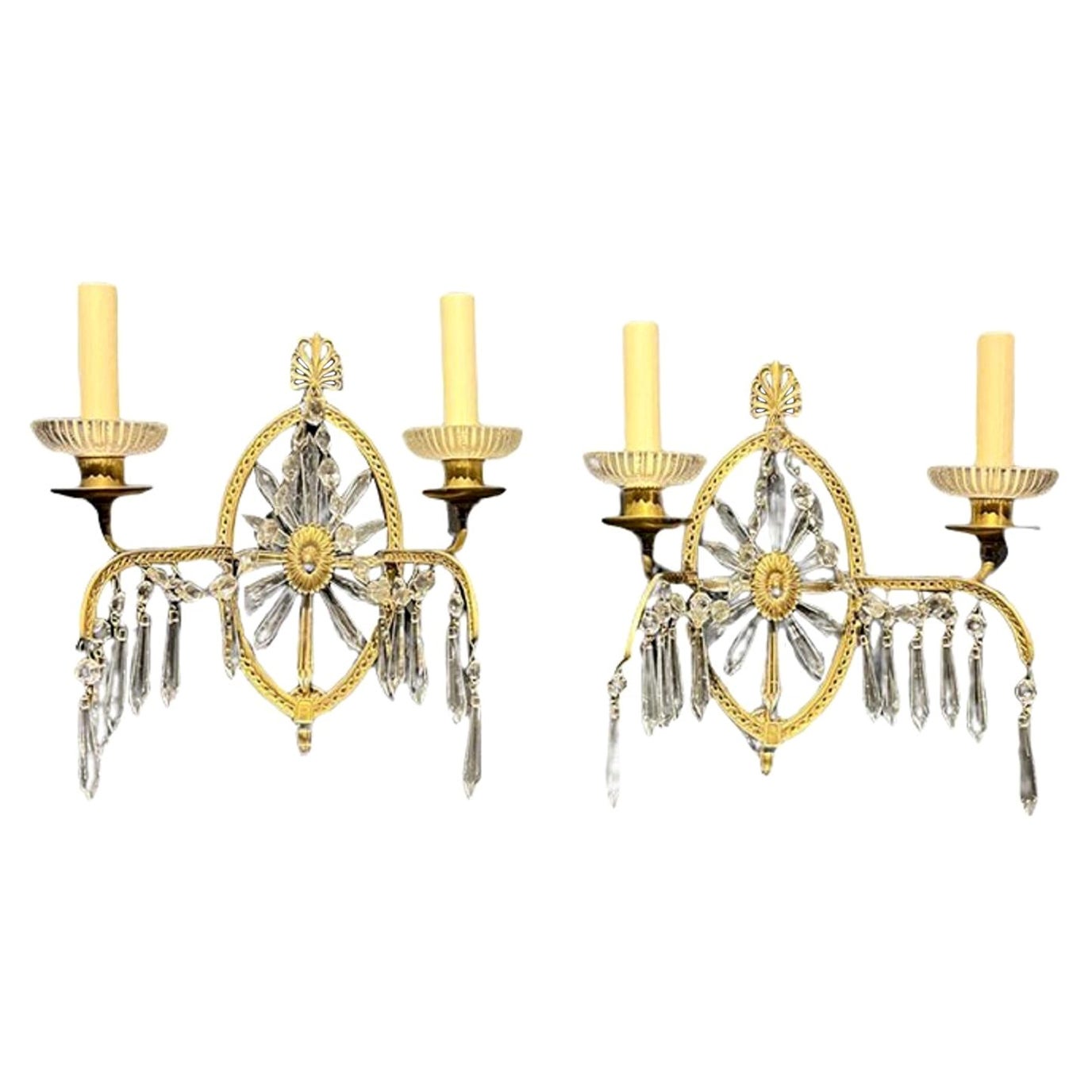 1920s Gilt Bronze and Crystals Caldwell Sconces For Sale