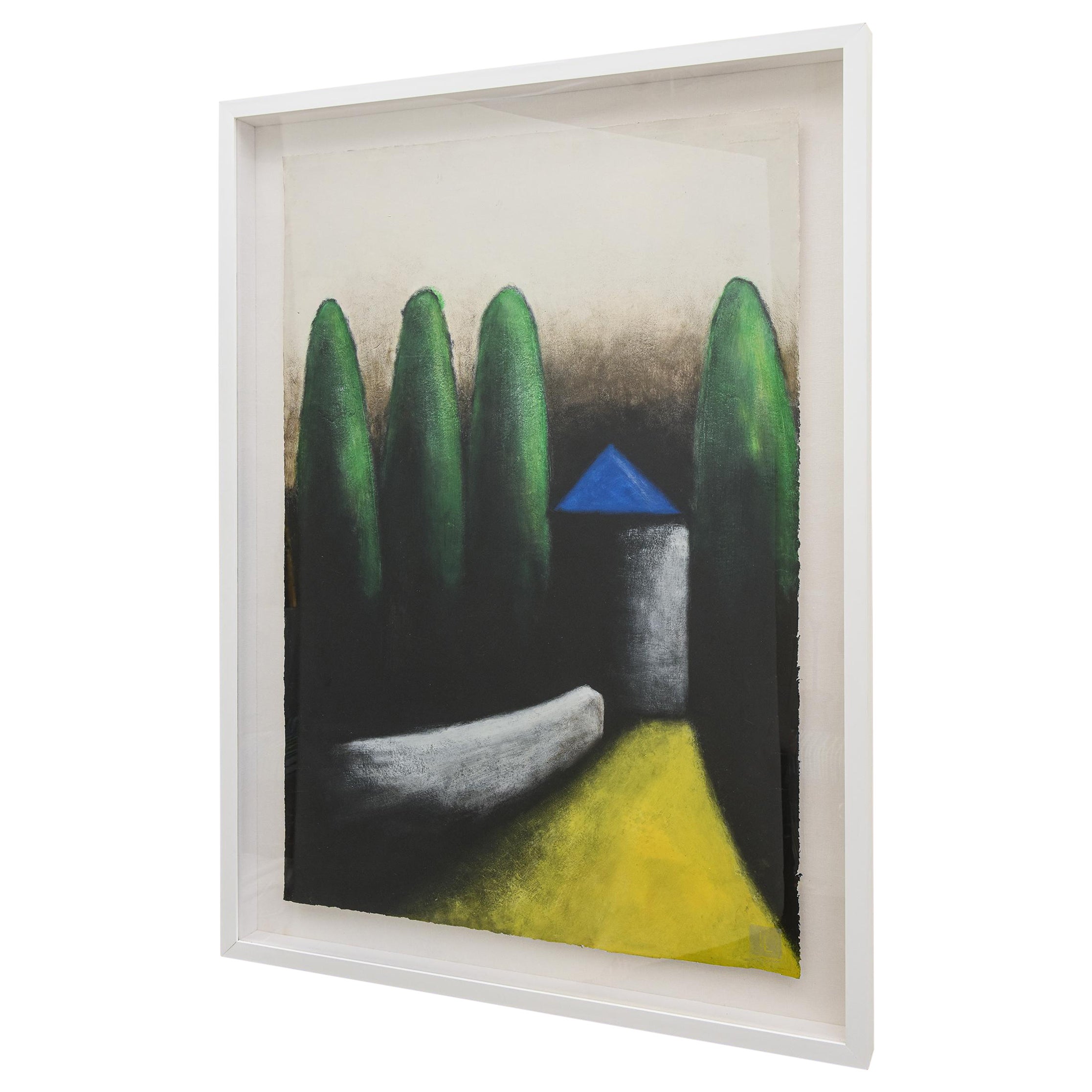 Signed Larry Laslo Mixed Media Abstract Landscape on Paper Custom Framed For Sale