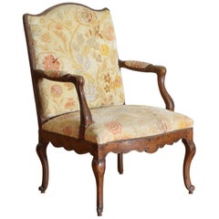 French Louis XV Period Shaped Walnut Fauteuil, mid 18th century 