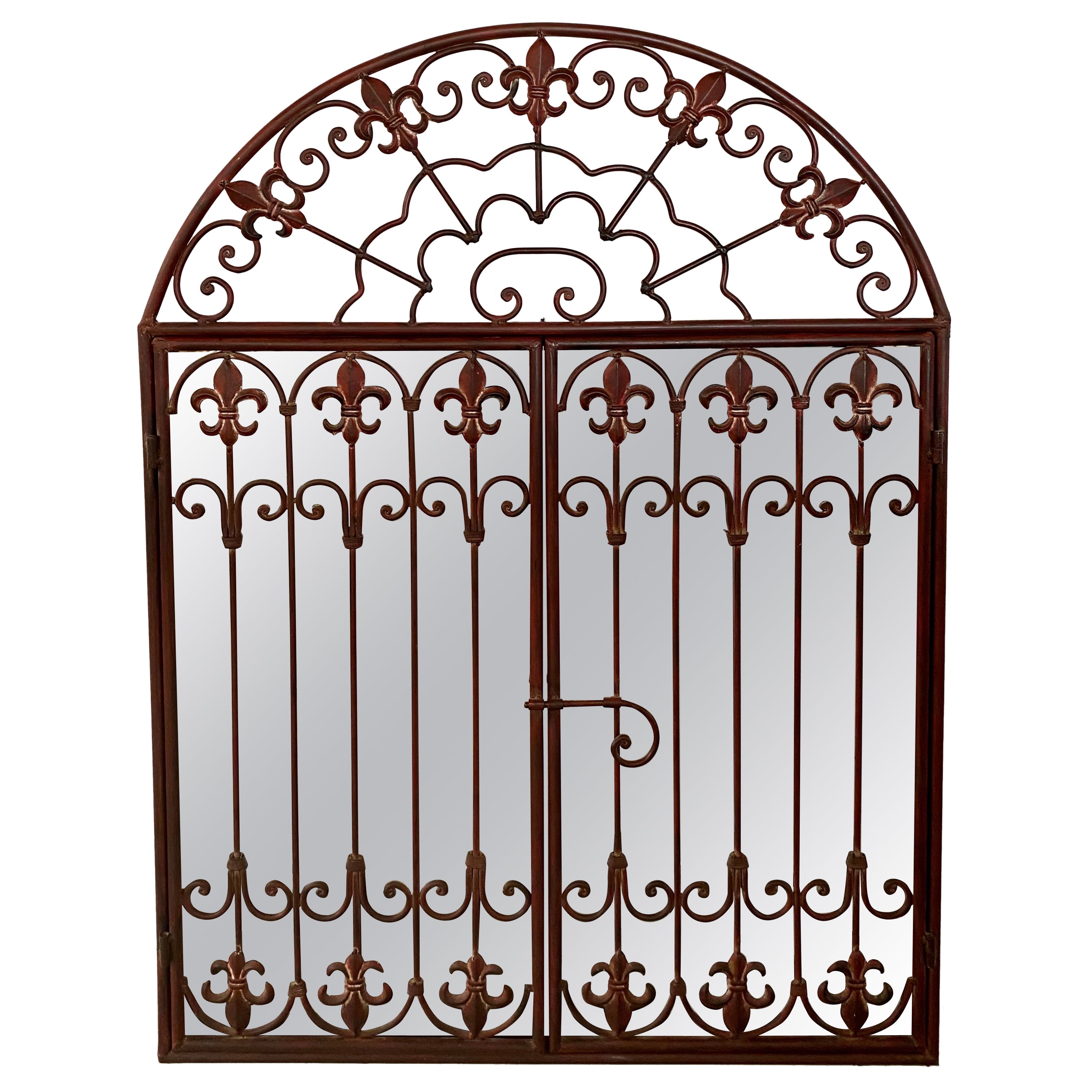 French Louis XVI Style Wrought Iron Two-Door Arched Mantel or Wall Mirror
