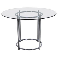 Vintage 1980’s Modern Daystrom Dinette or Dining Table Chrome Frame & Round Glass Top