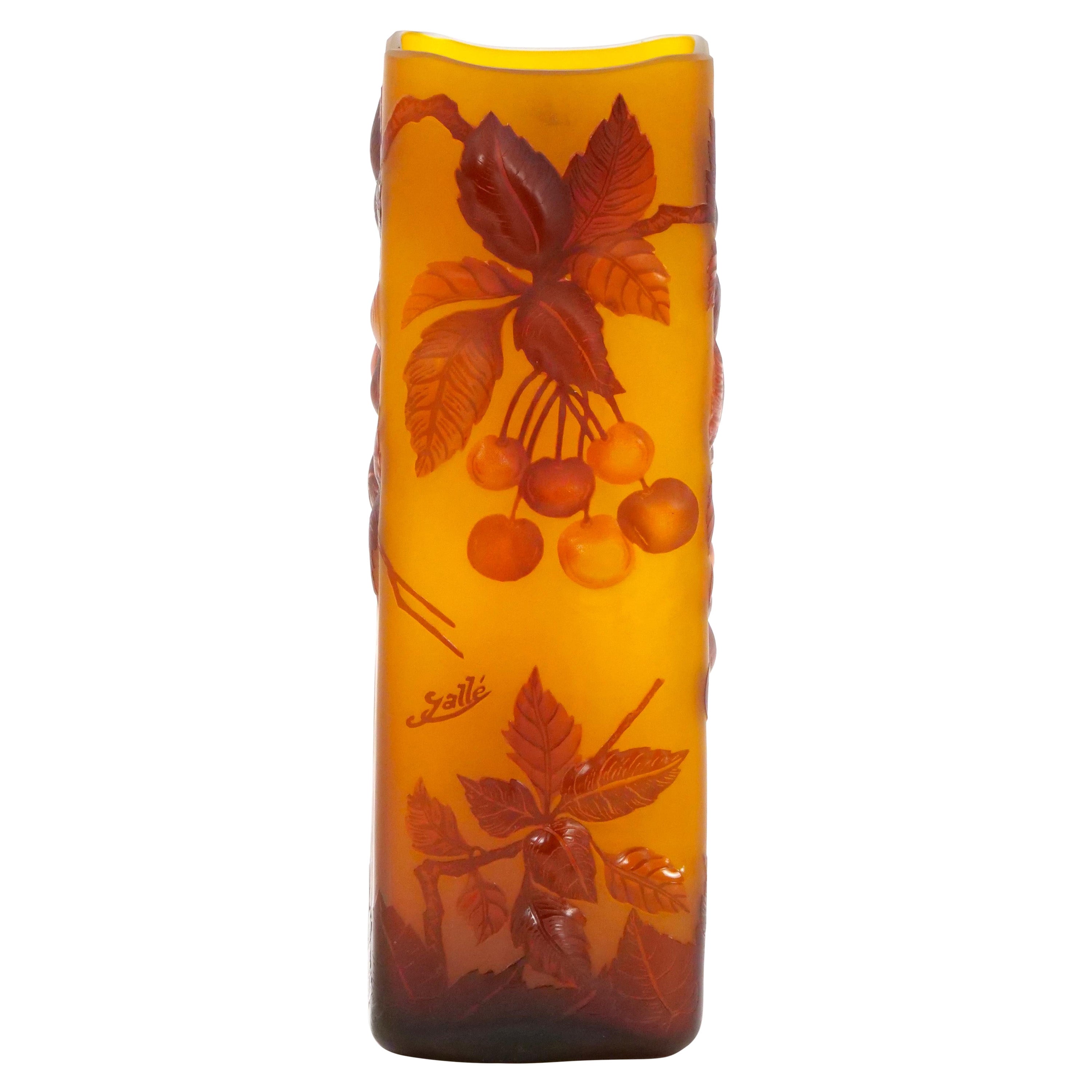 Emile Galle Cameo Glass Art Nouveau Rectangular Vase