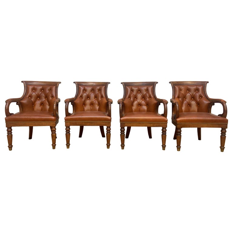 Vintage Hancock and Moore Tufted Jockey Club Chair Newly Upholstered Set of 4
